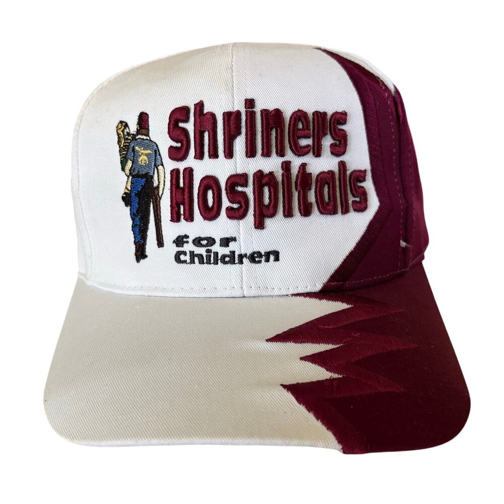 Shriners Hospital for Children Maroon Jagged Edge Embroidered Hat Strap Cap 90's